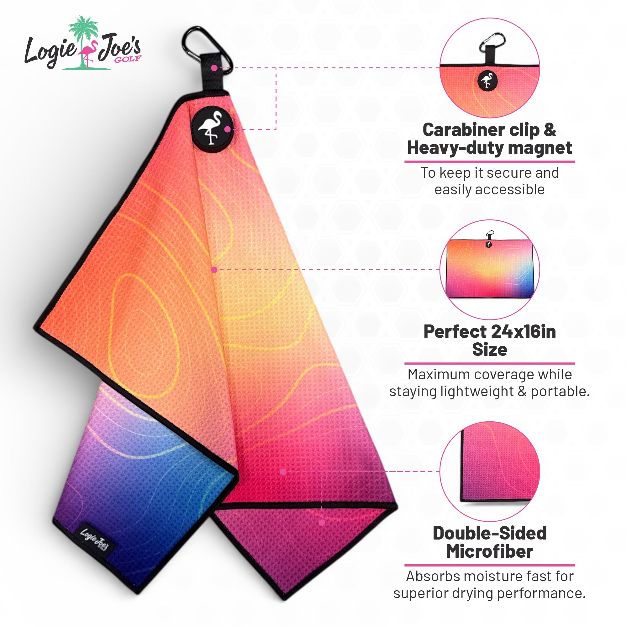 Miami Slice Golf Towel | Premium Double-Sided Microfiber | Heavy-Duty Magnetic Towel with Carabiner Clip | 24 x 16 in